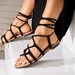 Sandale gladiator din Textil dama Negre Syrai